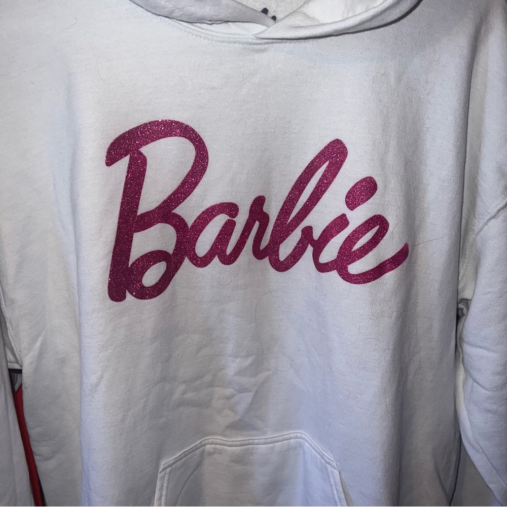 Barbie White Hoodie with Pink Logo - Picture 2 of 5